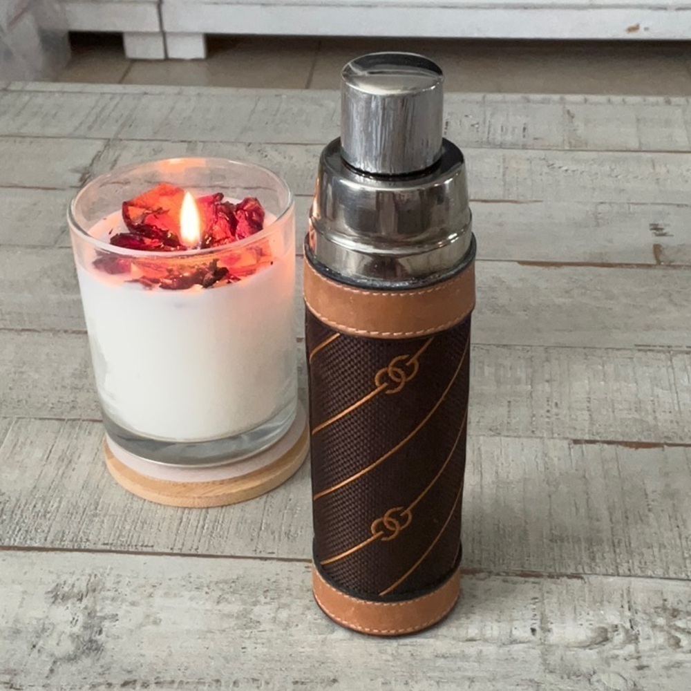 1970s Stunning GUCCI Brown Monogram Canvas Thermos Vacuum Flask.
